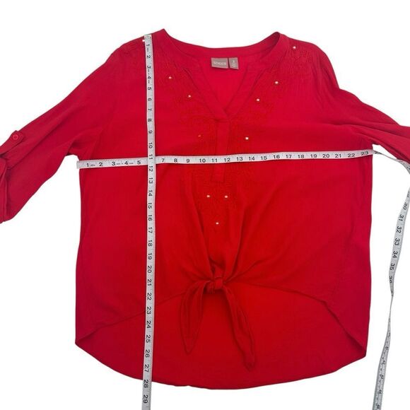 Chicos red embellished tie front blouse size xlarge - Picture 4 of 6